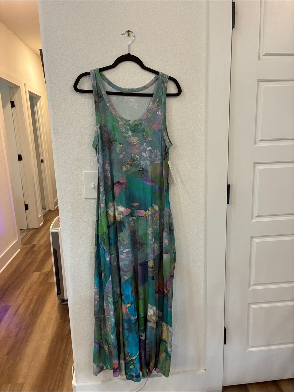 NWT - Soft Surroundings Teal Floral Print Sleeveless Dress M